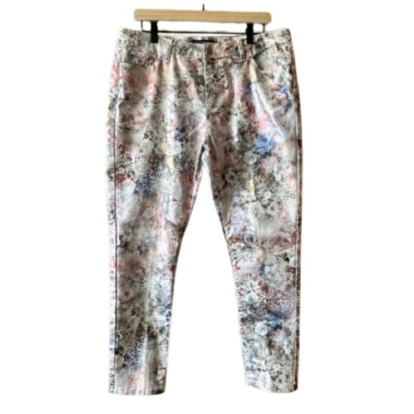 Women's Plus 14 Boston Proper Floral Plus Pants Skinny Slim Straight Metallic - Picture 1 of 8
